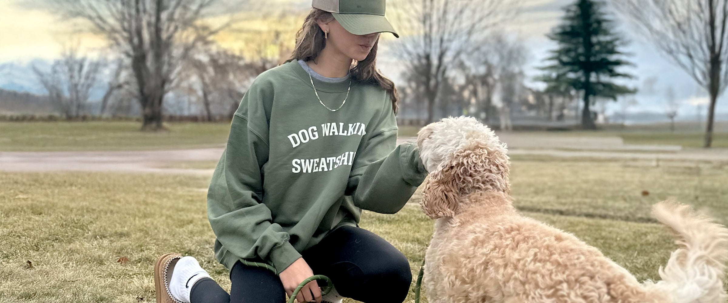 Olive green Dog Walking Sweatshirt.