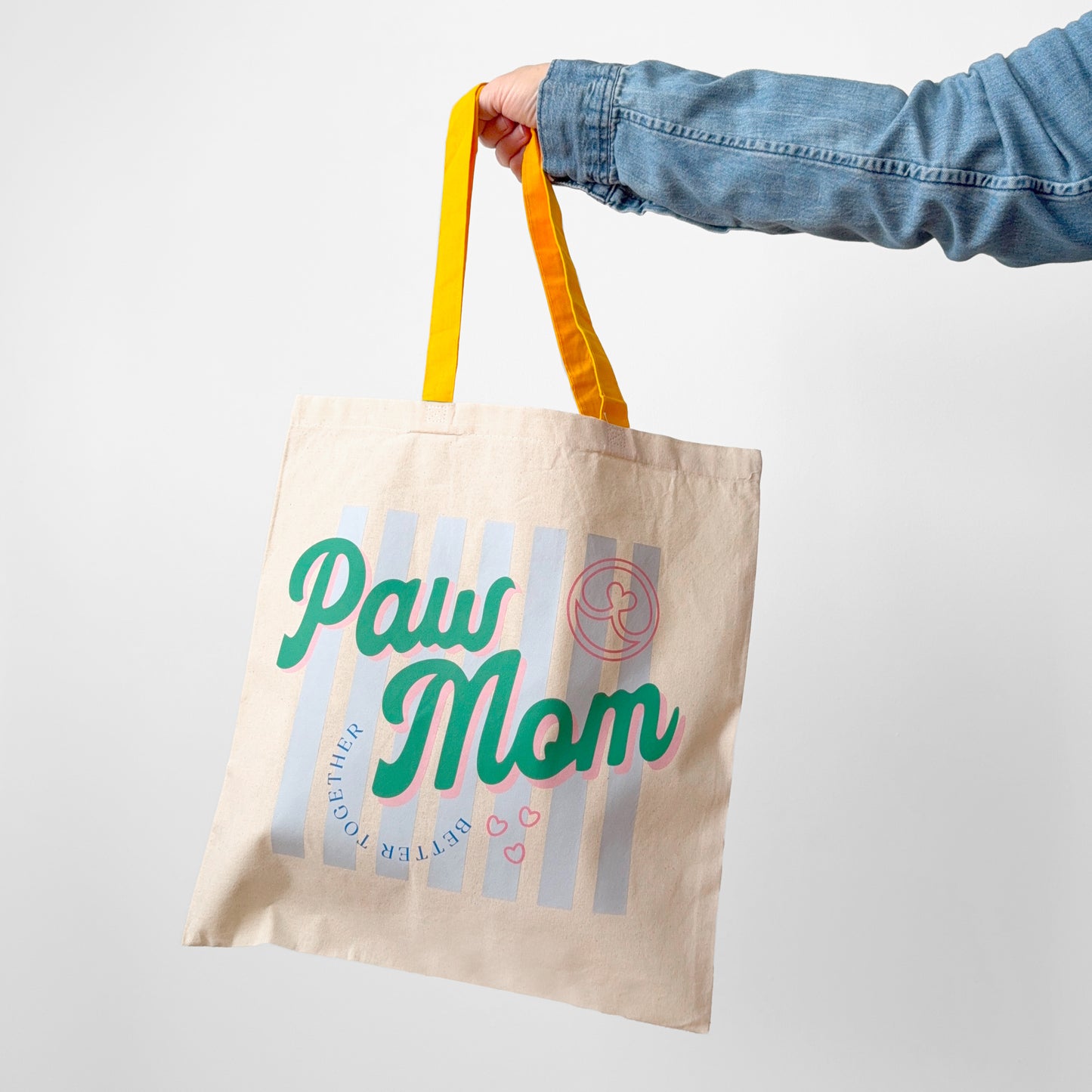 Paw Mom Tote Bag | Dog Mom Canvas Tote with Yellow Handles