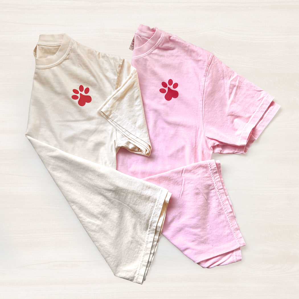 Ivory and pink Dog Appreciation Society Graphic T-Shirt with hand-illustrated design on front.