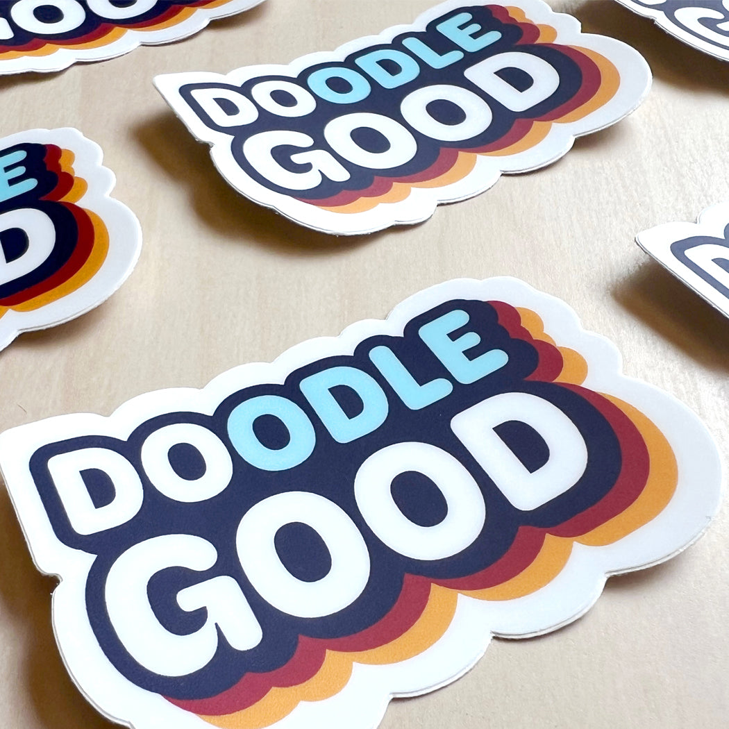 Durable doodle-themed sticker for laptops, water bottles, notebooks, and more.