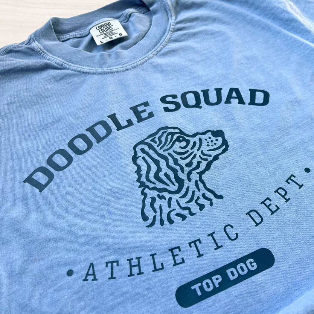 Doodle Squad Athletic Dept. t-shirt for doodle dog lovers, featuring a stylish unisex fit.