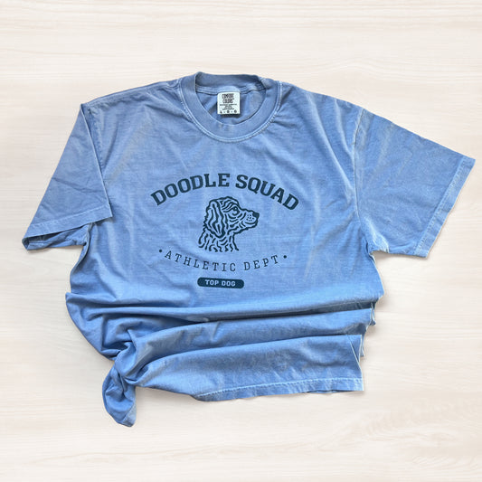 Doodle Squad Athletic Dept. t-shirt for doodle dog lovers, featuring a stylish unisex fit.