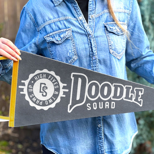 Felt pennant flag with Doodle Squad design, ideal for home, office, or pet events.