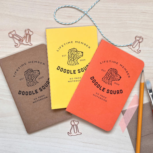 Doodle Squad Pocket Notebooks set of 3 – cute and functional mini journals for dog lovers.