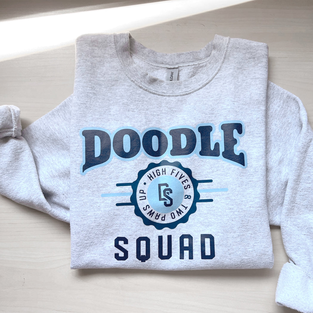 Soft cotton-blend doodle dog sweatshirt, perfect for dog walks and casual wear.