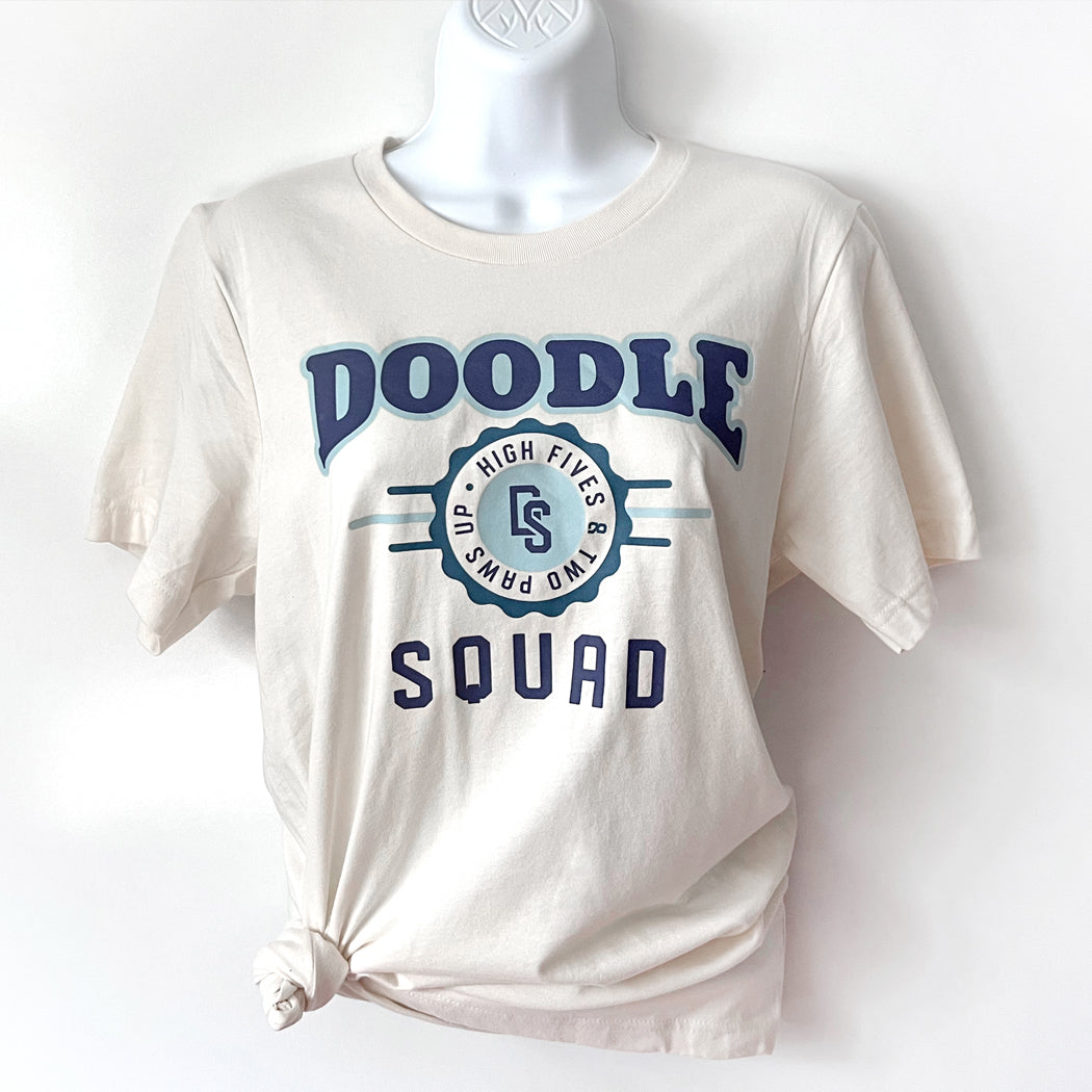 Lightweight and breathable Doodle Squad graphic t-shirt, perfect for dog lovers.