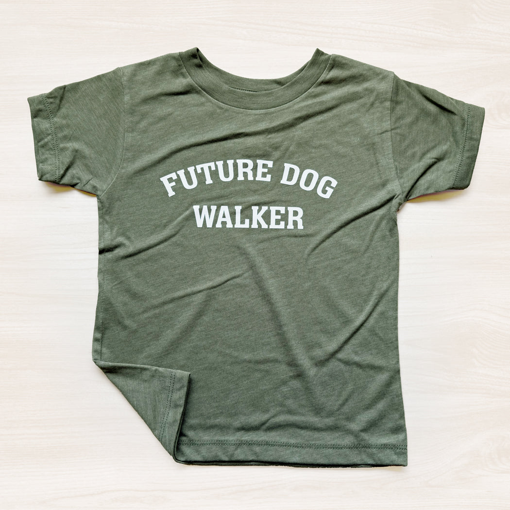 Future Dog Walker toddler tee in olive flat lay front view