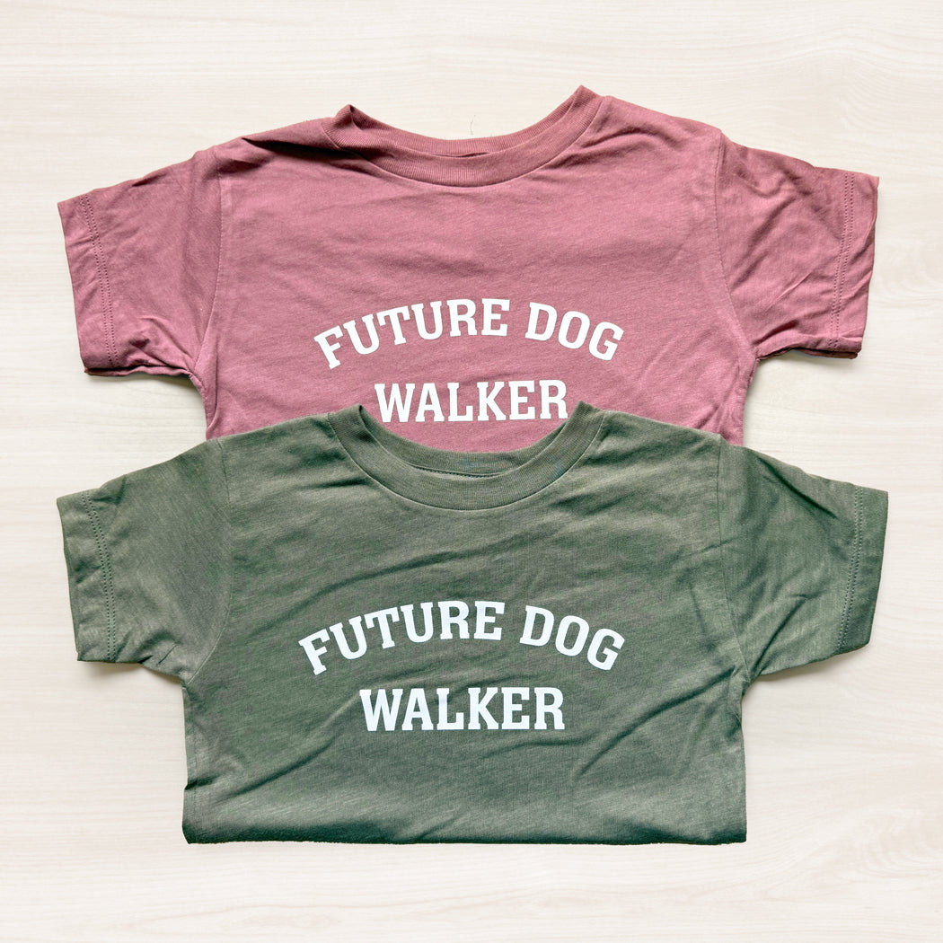 Future Dog Walker t-shirt in Olive green with white varsity lettering
