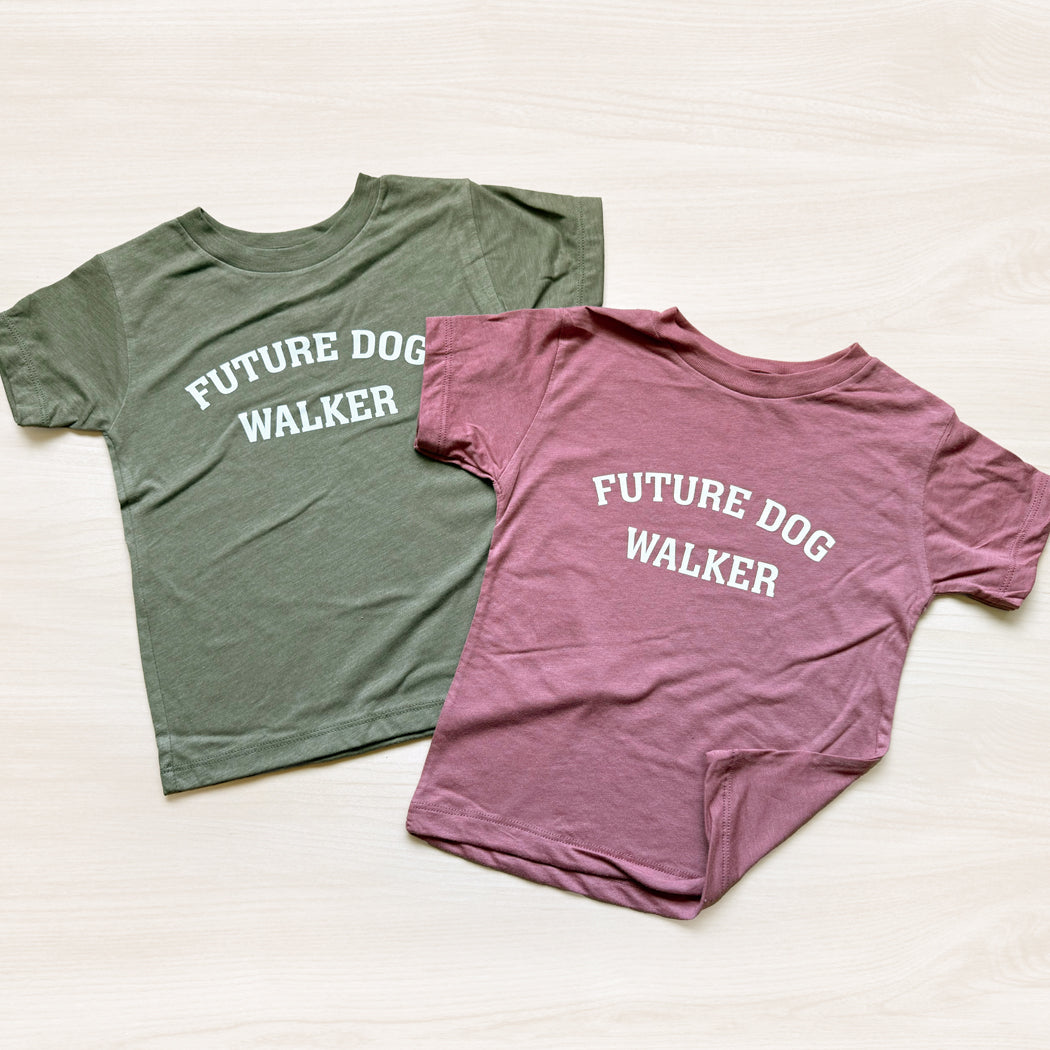Future Dog Walker toddler tee flat lay front view
