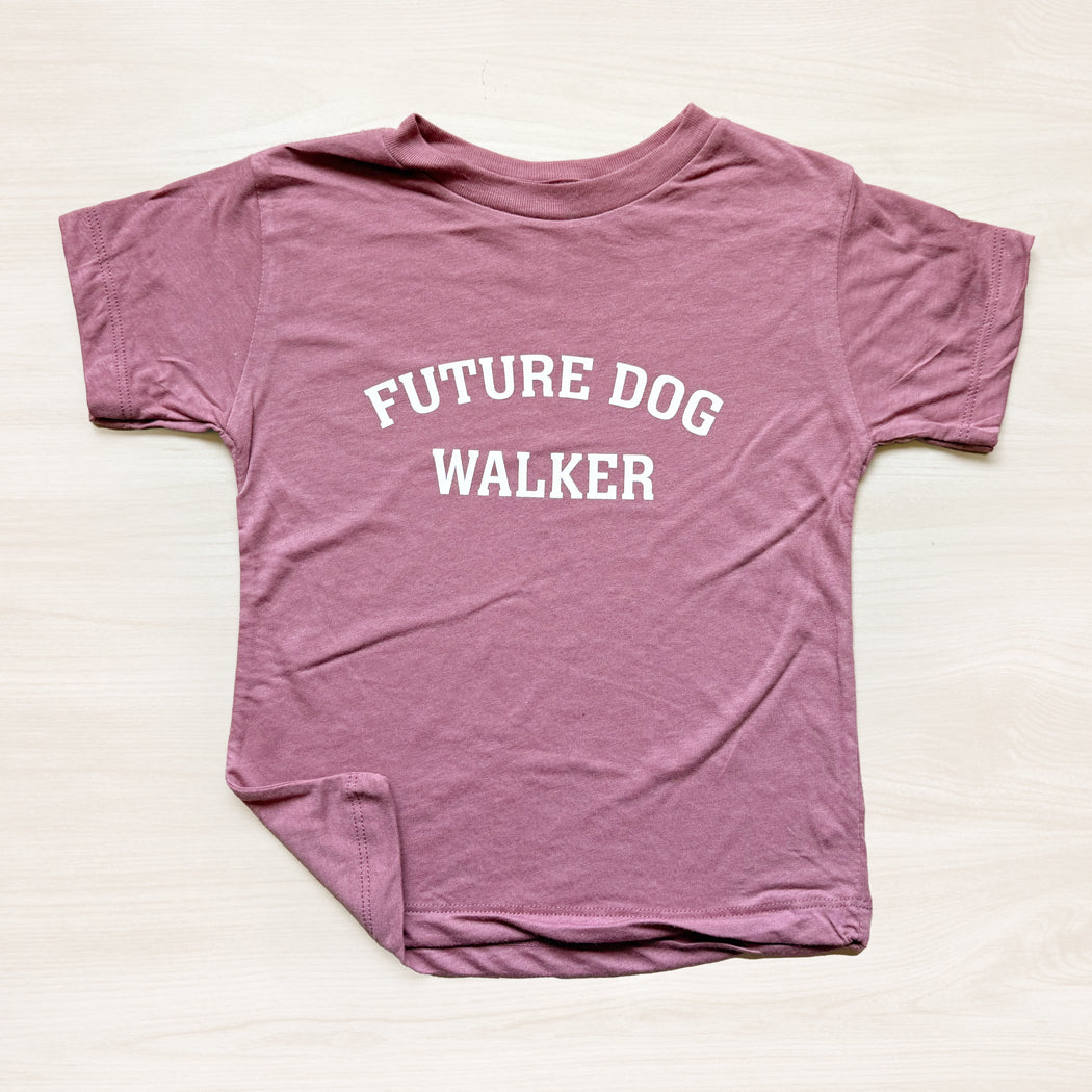 Future Dog Walker toddler tee in Dusty Rose pink flat lay front view