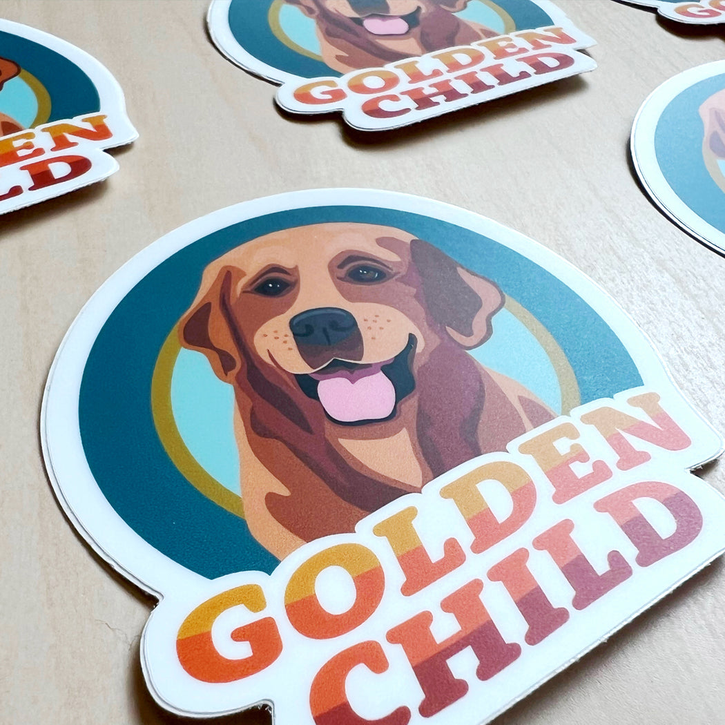 Cute Golden Retriever-themed sticker with a fun quote for pet owners and animal lovers.