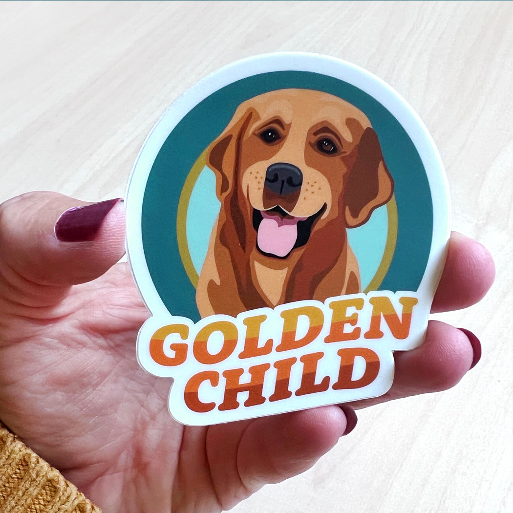 Golden Child Golden Retriever waterproof vinyl sticker – perfect for dog lovers, laptops, and water bottles.