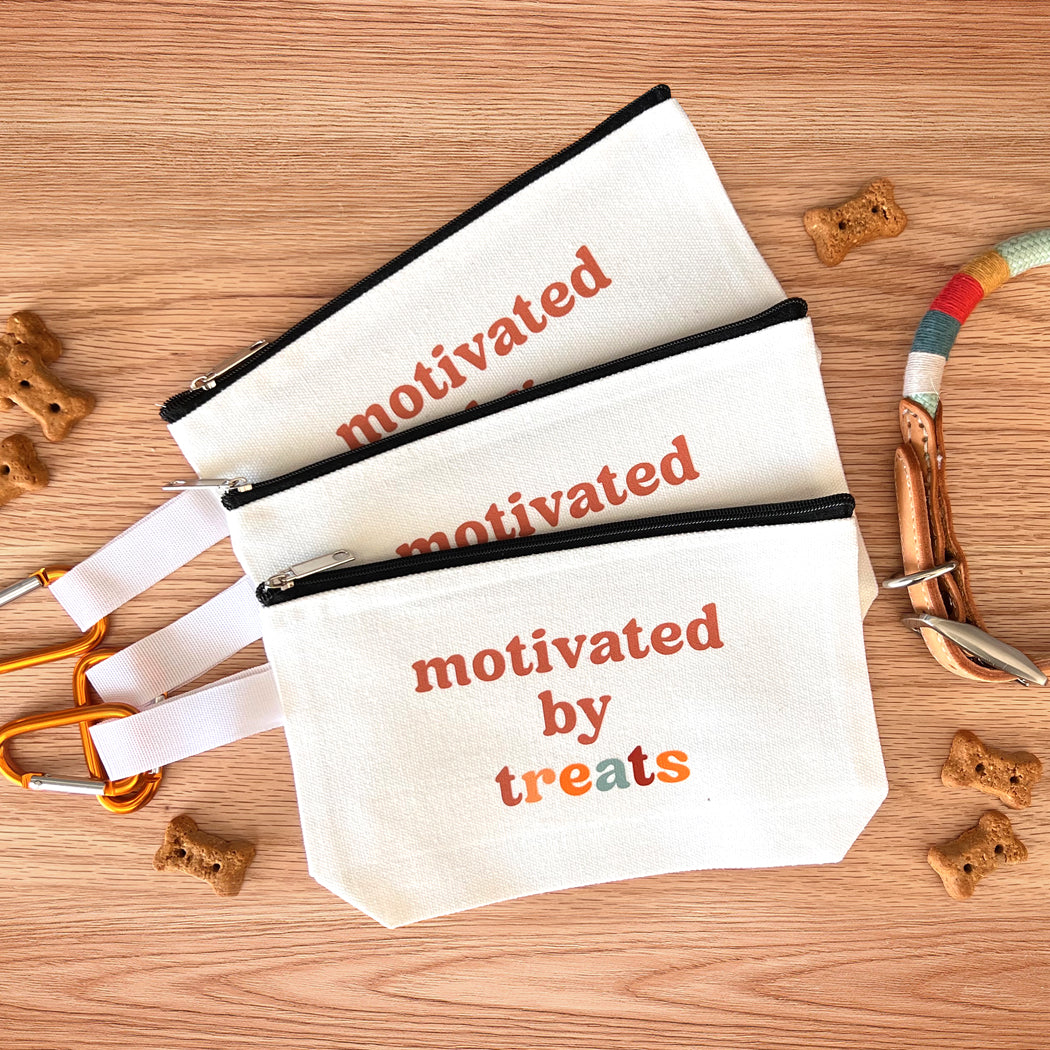 Dog treat pouch with secure closure, perfect for training, walking, and traveling with dogs.