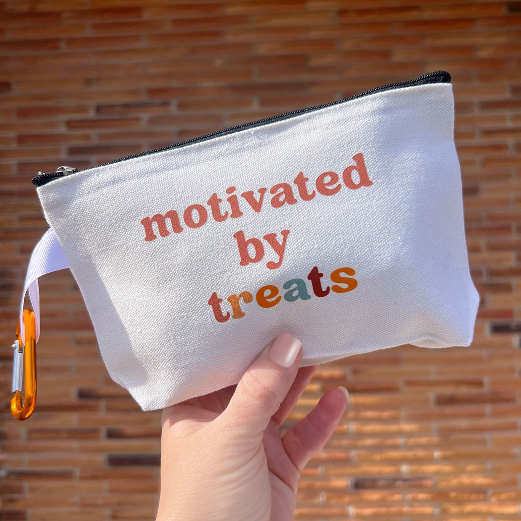 Dog treat pouch with secure closure, perfect for training, walking, and traveling with dogs.