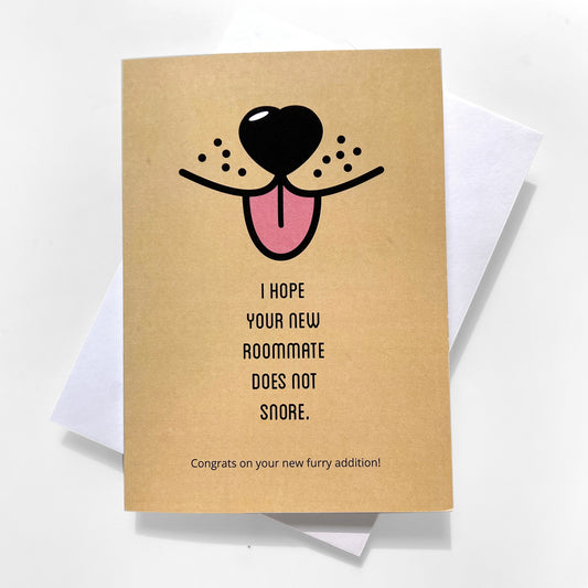 New Dog Welcome Card – cute greeting card for new puppy parents and rescue dog adoptions.