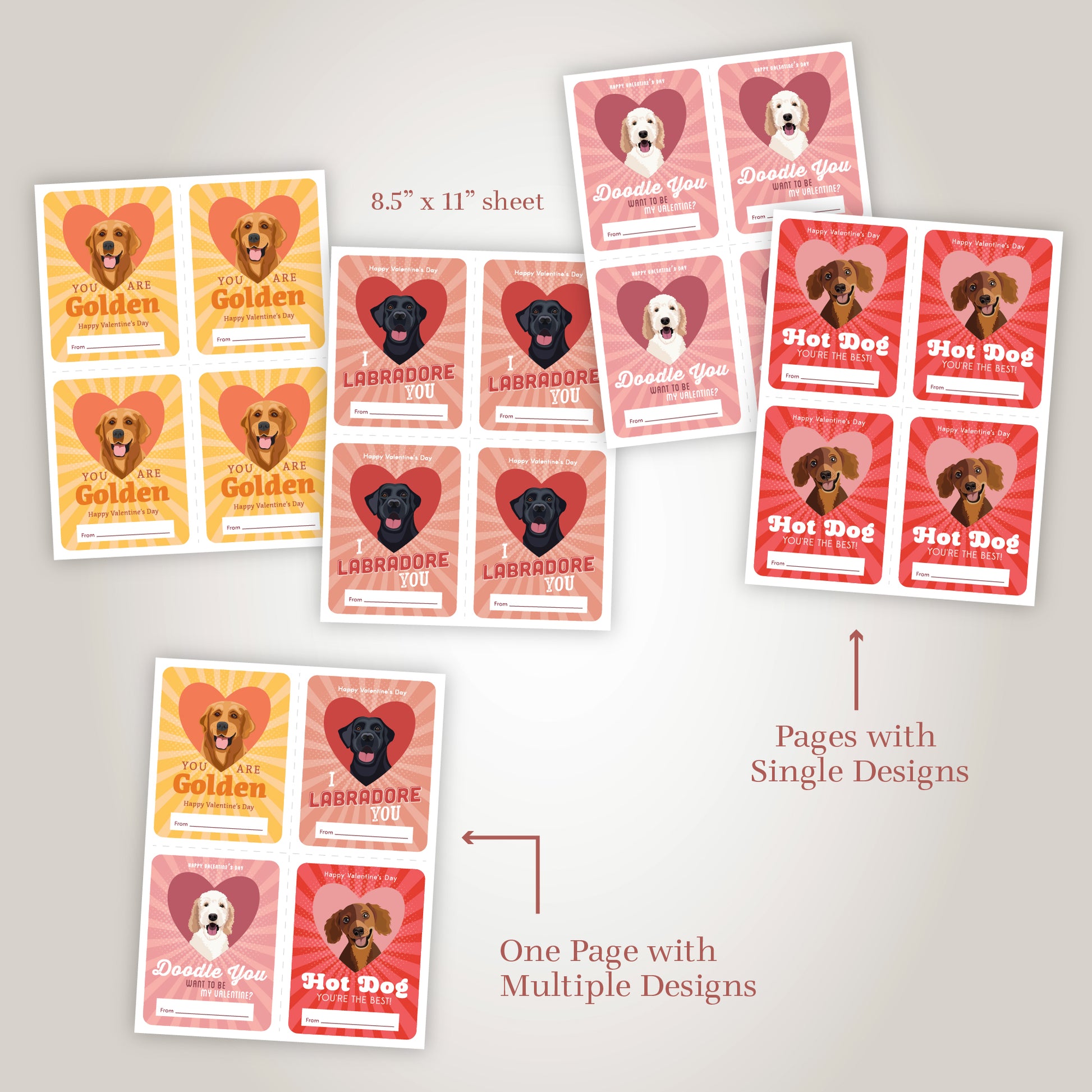 Printable Dog Valentine's Day Cards – digital download for kids and dog lovers.