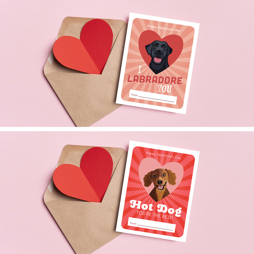 Printable Dog Valentine's Day Cards – digital download for kids and dog lovers.