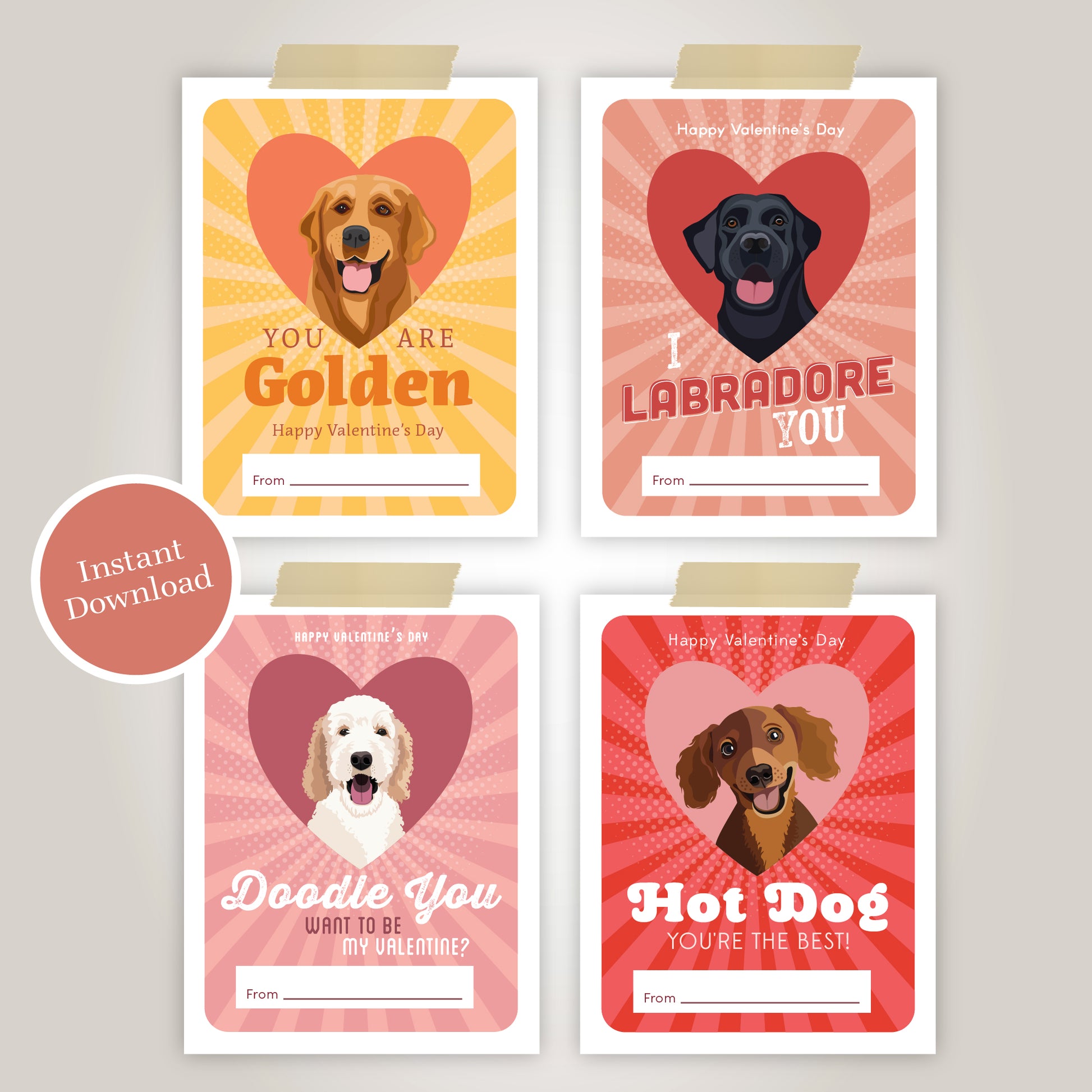 Printable Dog Valentine's Day Cards – digital download for kids and dog lovers.