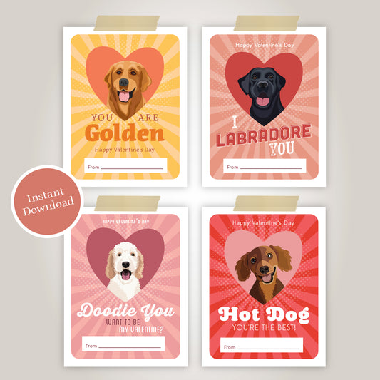 Printable Dog Valentine's Day Cards – digital download for kids and dog lovers.