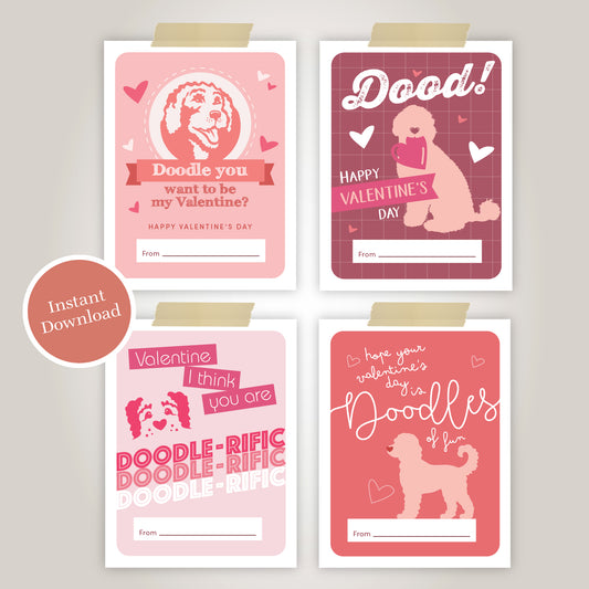 Printable Doodle Dog Valentine's Day Cards – digital download for kids and dog lovers.