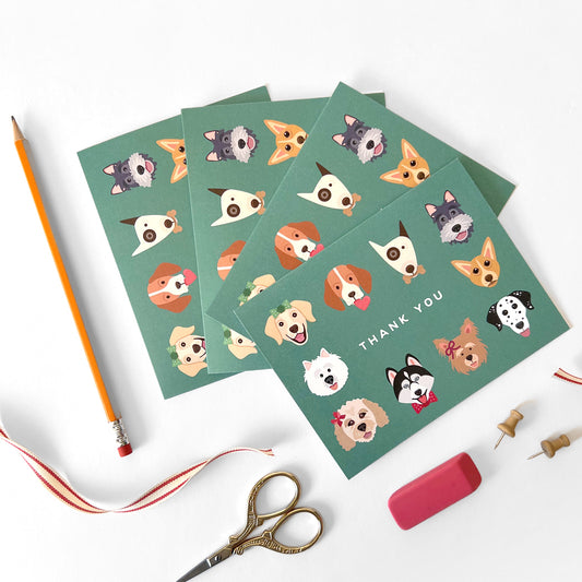 Set of cute dog-themed thank you notecards – perfect for pet lovers and dog owners.