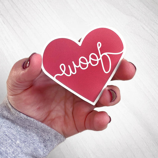 Cute Woof Heart Dog Sticker – waterproof vinyl decal for dog lovers, perfect for laptops and water bottles