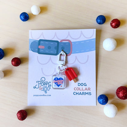 Double-sided American Cutie acrylic dog collar charm handmade in Nebraska.