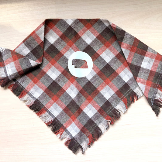 SALE: Brown Plaid Nebraska Dog Bandana