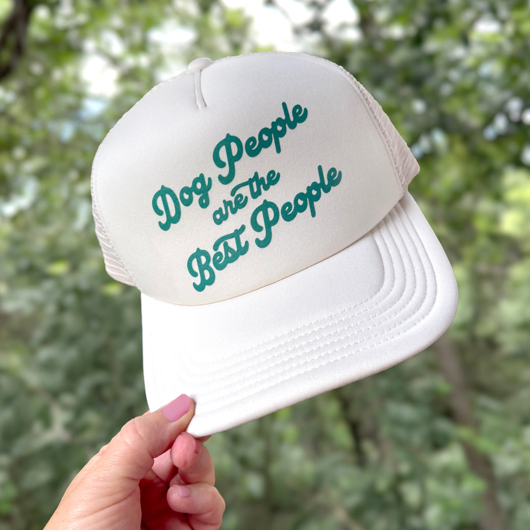 Dog People Are the Best People Trucker Hat | Vintage Forest Green & White Dog Lover Cap