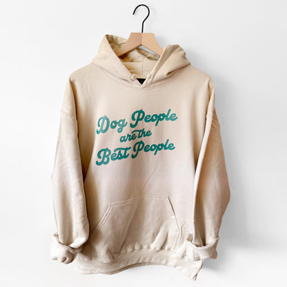 Beige hoodie with 'Dog People are the Best People' text on a white background