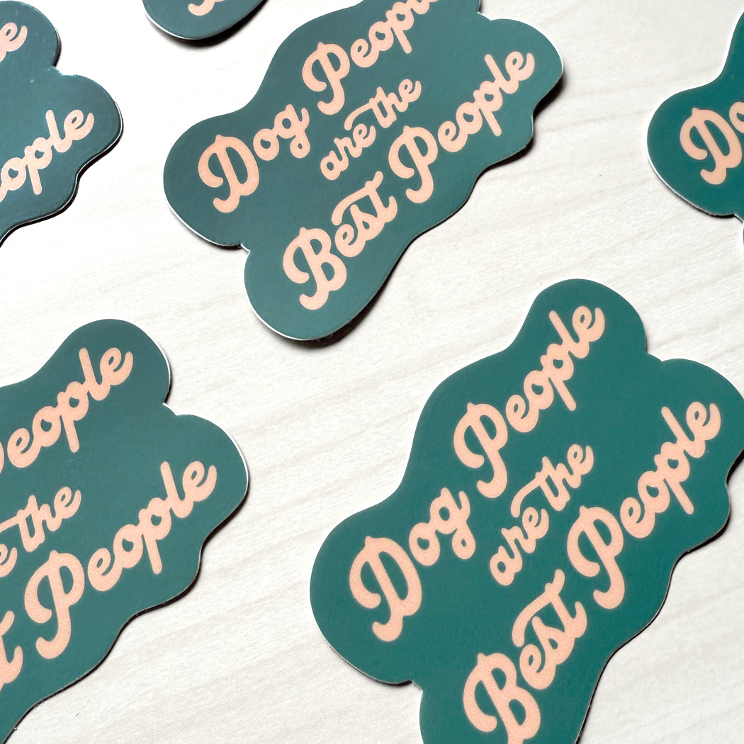 Teal and pink stickers with 'Dog People are the Best People' text on a white background