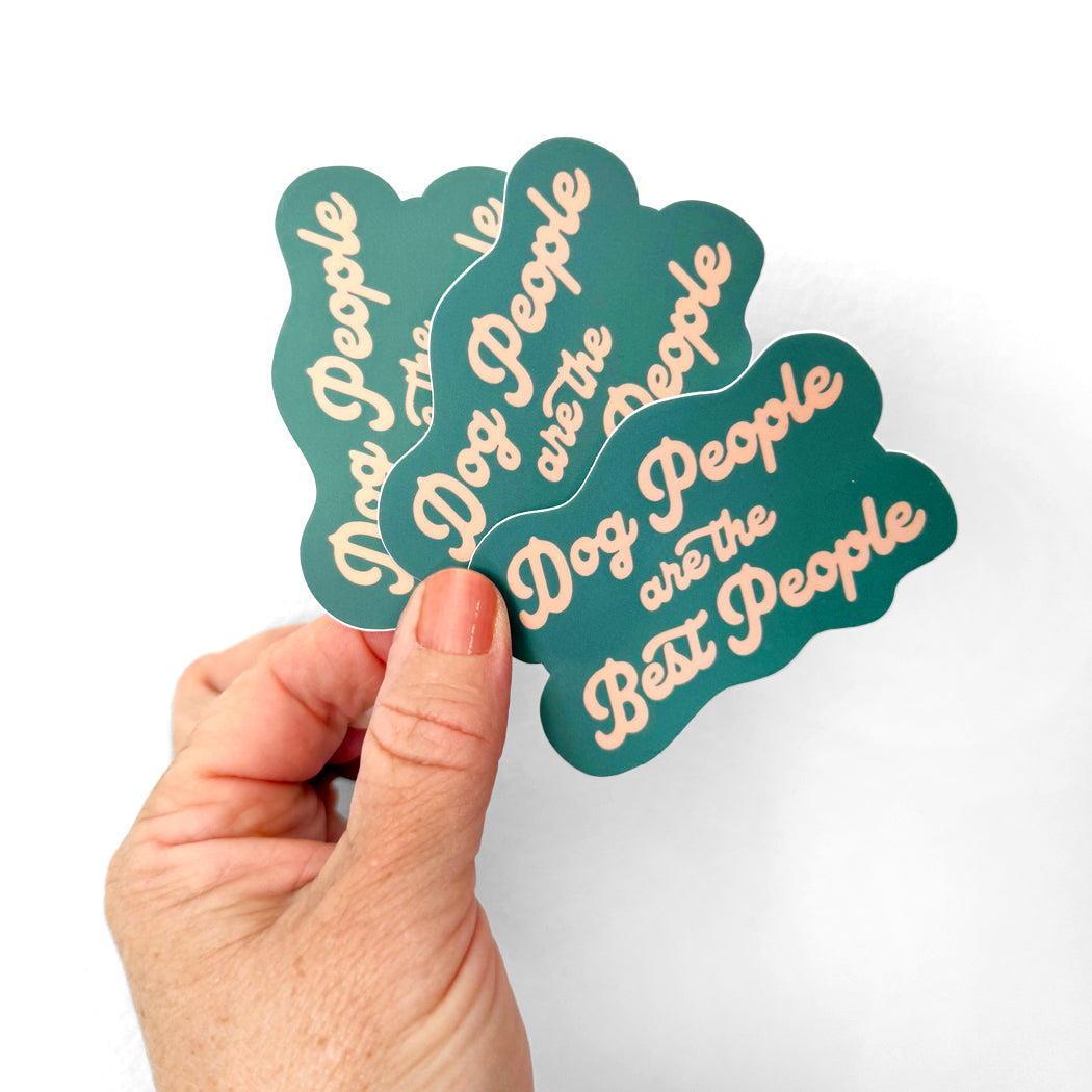 Dog People Are the Best People vinyl sticker with green background and peach lettering