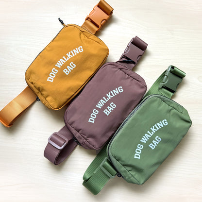 All three colors of the Dog Walking Bag – Yellow, Brown, and Green – displayed side by side