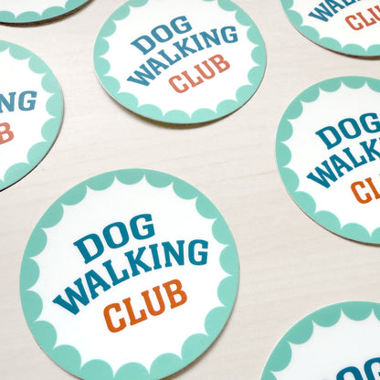 Dog Walking Club Sticker, flat lay showing multiple stickers.