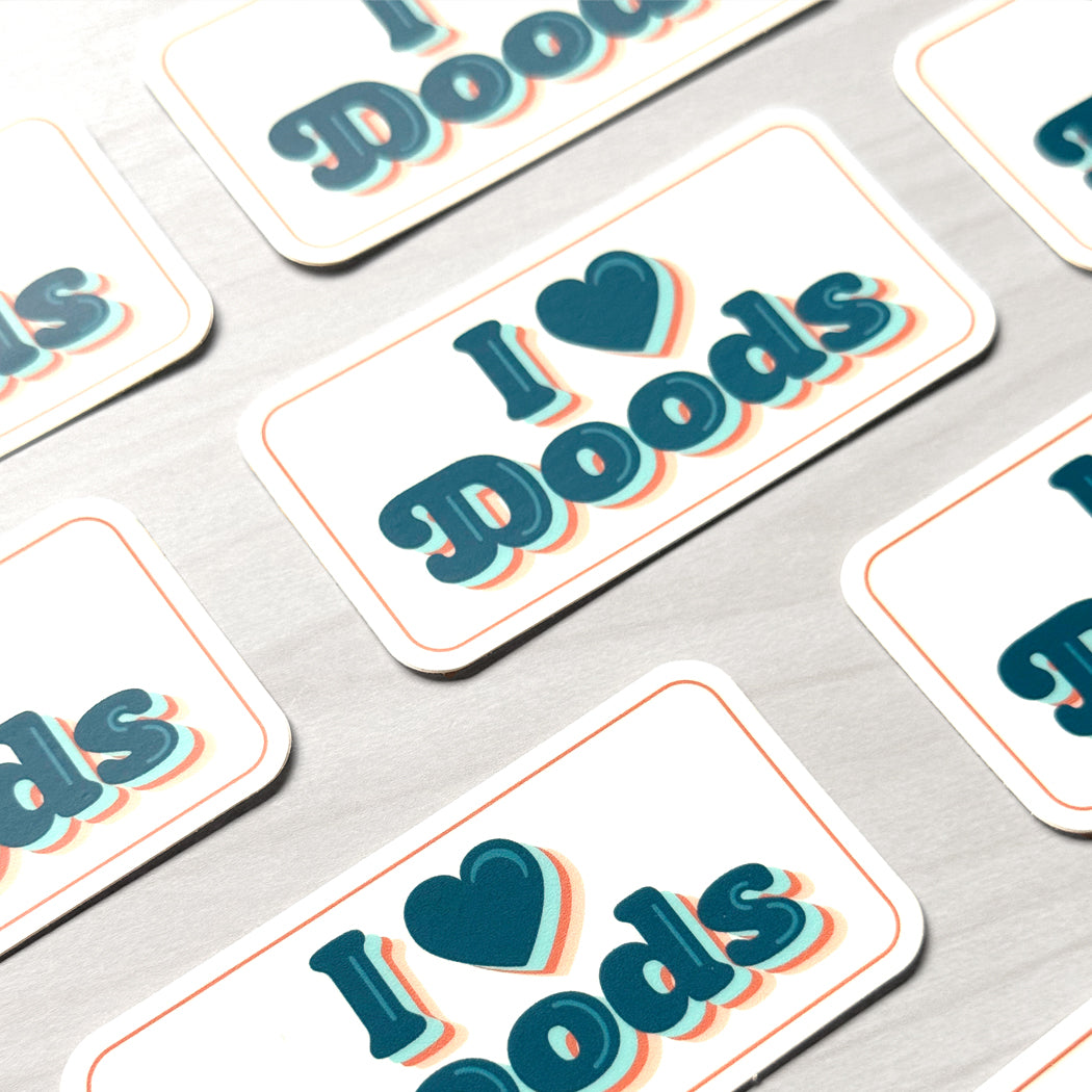 Close-up of I Heart Doods retro sticker perfect gift for dog moms and dads