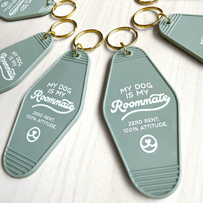Vintage-style motel key tag for dog moms and dog dads with gold keyring