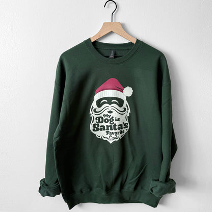 Green sweatshirt with Santa Claus graphic and text on a white background