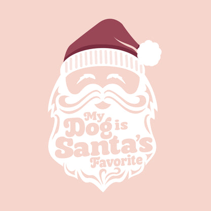 Beard with 'My Dog is Santa's Favorite' text on a pink background