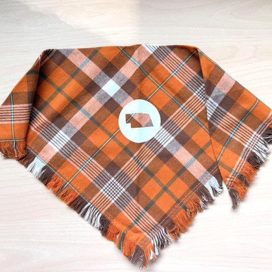 SALE: Orange Plaid Nebraska Dog Bandana