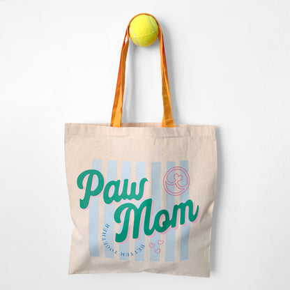 Paw Mom Tote Bag | Dog Mom Canvas Tote with Yellow Handles
