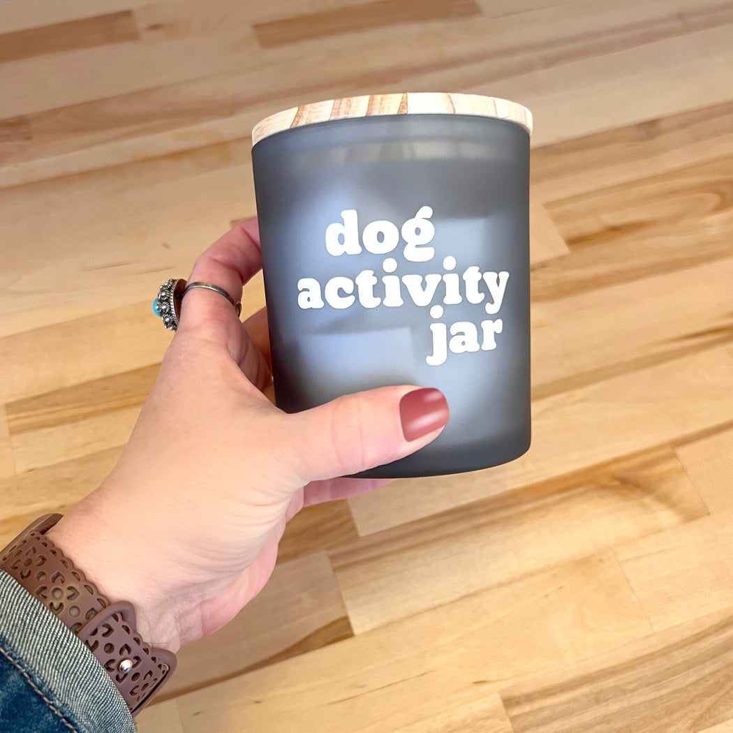 Dog Activity Jar with fun bonding ideas for dog owners and their pets.